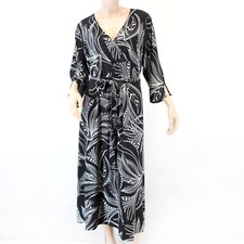 Catherines Plus Spring Summer Black Leave Print Faux Wrap Jersey Shift Dress 2X