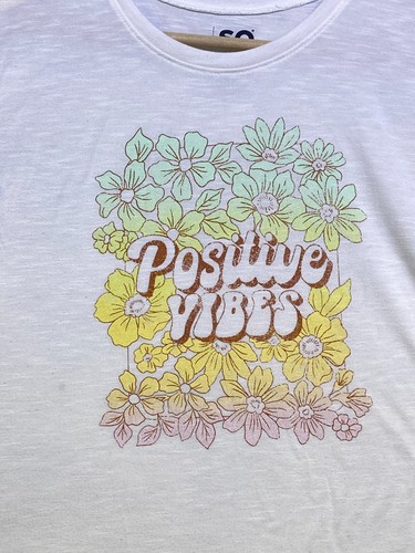 SO Positive Vibes Girls Short Sleeve Shirt Size Large White FREE S&H - Picture 3 of 6