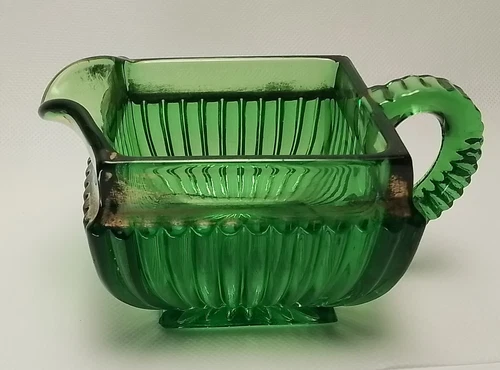 Vintage Depression Glass Dark Green Creamer Pressed Glass Ribbed