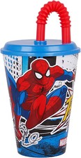 Spiderman Comic Large Plastic Tumbler with Lid and Bendy Straw (430ml) 15fl oz