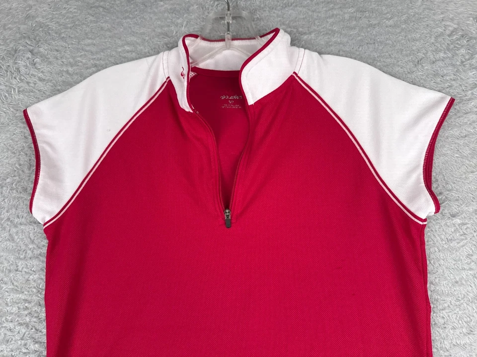 Camiseta deportiva de ciclismo Schwinn para mujer pequeña roja blanca 1/4 cremallera manga corta poliéster Foto 4 de 4
