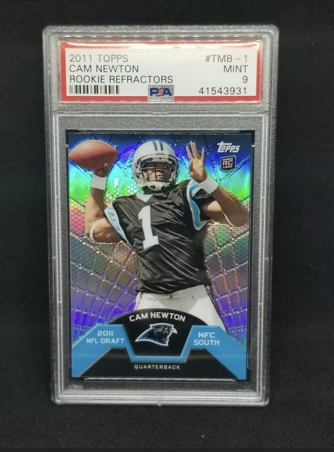 2011 Topps Cam Newton Rookie Card Stands In Background Patriots PSA 9 