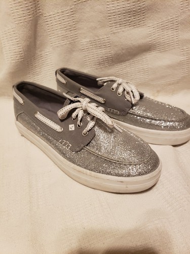 Silver Glitter Canvas Boat Shoes 