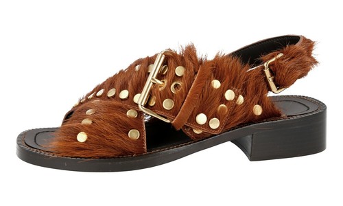 PRADA RUNWAY Fur Rivets Sandals - 1X996H - Brown Gold - NEW - US 8.5 EU 38,5 39 - Picture 3 of 11