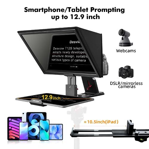 T12S Teleprompter, 12.9 inch Mirror Aluminum Alloy Teleprompters with