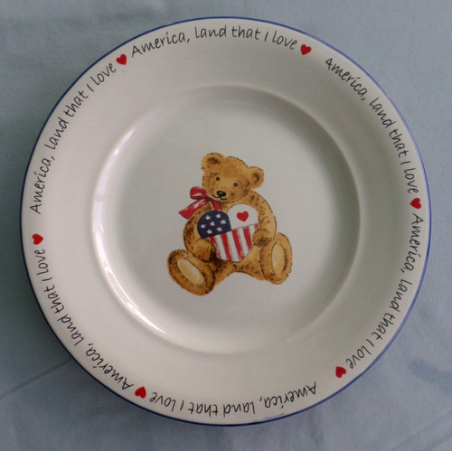Set of 2, Retroneu, Land that I Love,  Patriotic, Bear, Flag Plates, 2002 - Picture 2 of 6