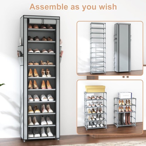 27 Pairs 10 Tier Shoes Rack Cabinet Storage Organizer Stand with Dustproof Cover - Picture 20 of 24