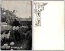Exaggerated Man Holding Oversized Eggs Postcard
