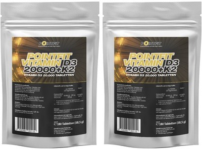 Vitamin D3 K2 20000 IE + 200mcg - 360 Tabletten - 100% rein, hochdosiert geprüft