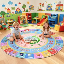 ABC Kids Rug for Playroom, 4ft Round Alphabet Small Classroom Rug Abc-round