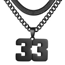 Number Necklace for Boys Athlete Kids, 00-100 Layered Chain Necklace Men black