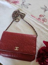 CHANEL WALLET ON CHAIN Lambskin Bag Red & Gold Handbag 100% Authentic Guaranteed