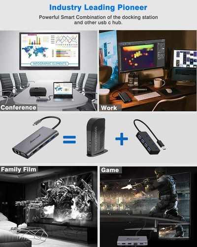 Hiearcool USB C Hub, USB-C Laptop Docking Station, 11IN1 Triple Space Grey - 第 4/7 張圖片