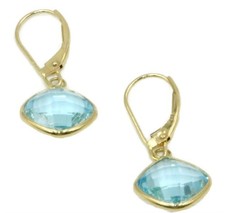 Blue Topaz Cushion Dangle Earrings,14K Yellow Gold Leverbacks