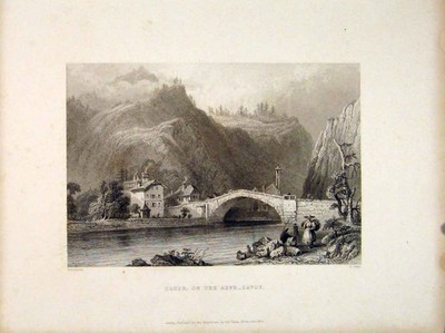 Original alter antiker Druck Cluse Arve Savoy Schweiz Stadt Brigde Berg