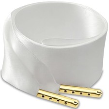 Satin Ribbon Shoe Laces Women, 38mm Wide Flat White Silk Shoelaces 47.2 Inch ...