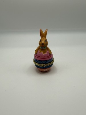 Hinged Rabbit on Easter Egg Trinket Box Multicolor Decorative Porcelain Look