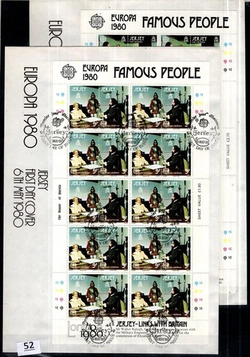 / JERSEY 1980 - 2 FDC - CEPT - MILITARY UNIFORMS, FAMOUS PEOPLE