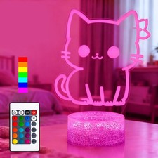 Cat Night Light, Cute Night Light, 16 Color Change Decor Lamp, Dimmable Touch 