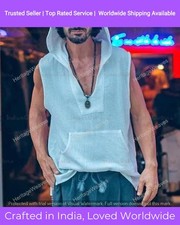 Mens Kurta Designer Mens Wear Short Kurta Cotton Without Sleeve Kurta White