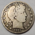 1913 S 50C Barber Silver Half Dollar - Good Condition - Barb-13BK