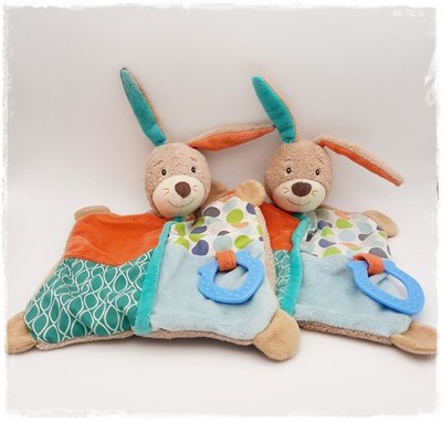* .. Topomini - 2 x Schmusetuch Hase mit Beißring - orange grün blau - TOP .. *