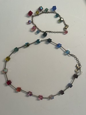 Emily Ray multi-colored Swarovski crystal set - necklace/bracelet. Silver chain