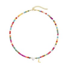 Initial Necklaces for Women Colorful Beaded Choker Necklace Stainless Steel L