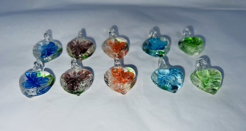 Job Lot 10 Mixed GLASS Small HEART Charm PENDANTS Jewellery Making Read Listing - Picture 10 of 11