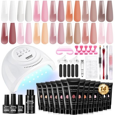 Kit Gel Extension Uñas 14 Colores Con Lampara UV Manicura Completa Pro