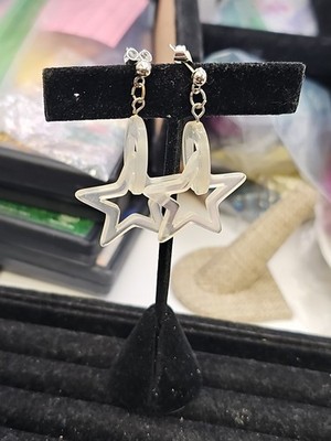 Earrings Pierced White Acrylic  Stars Frosted Posts Dangle/drop