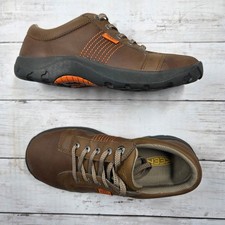 Keen Austin Hiking Shoe Kids Size 4 Brown Leather Low Top Sneakers Orange Accent