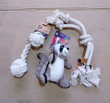 M-pets Coto Duo Ball, White Cross Rope Toys & Tough Toy Squeaky Racoon Toy 
