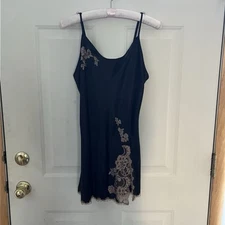 Y2K Victoria's Secret Black Satin Slip Dress Cream Lace Madison Beer Style Sz L