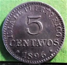 ALFONSO XIII, 5 Centavos, 1896 PUERTO RICO, COLONIAL SPANISH