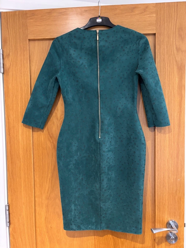 Green dress tiny black stars faux suede size small 8 to 10 - Image 2 of 4