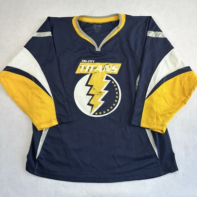 Kobe Tri-City Titans NPHL Eishockey Trikot Herren 2XL blau gelb #65 Neil Retro