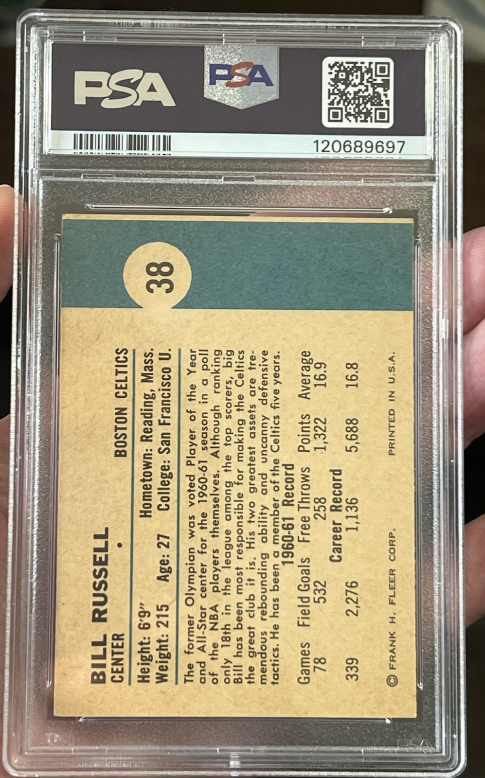 1961 Fleer Basketball #38 Bill Russell PSA 3 - Boston Celtics - Centered view 14