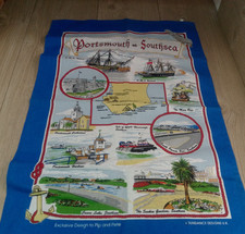 Portsmouth and Southseal Vintage Tea Towel Cotton Pip and Pete Design Ships Map