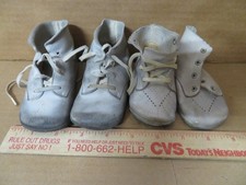 Vintage White Leather Baby Shoes Lace-Up Ties Worn Lot 1 pair are Cosy foot 