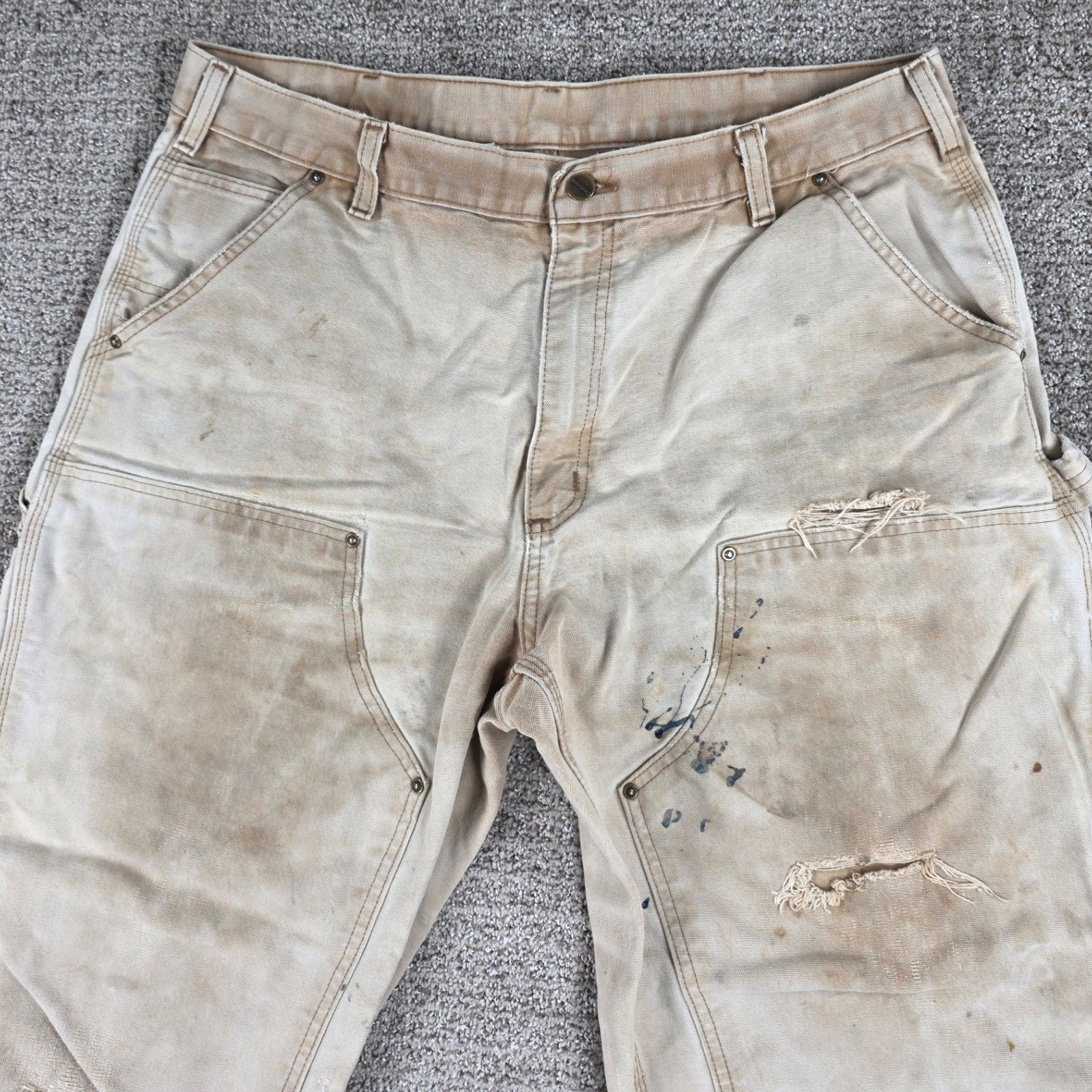 Carhartt B136 BRN Brown Double Knee Pants Distressed Faded Thrashed 36x29 thumbnail 2