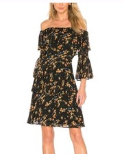 Bardot Women's Ditsy Pleat Cold Shoulder Dress Floral Black Size 10