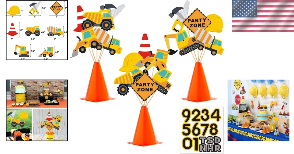 16-Piece Construction Party Table Centerpieces - Eco-Friendly Fun for Kids - Image 2 of 4