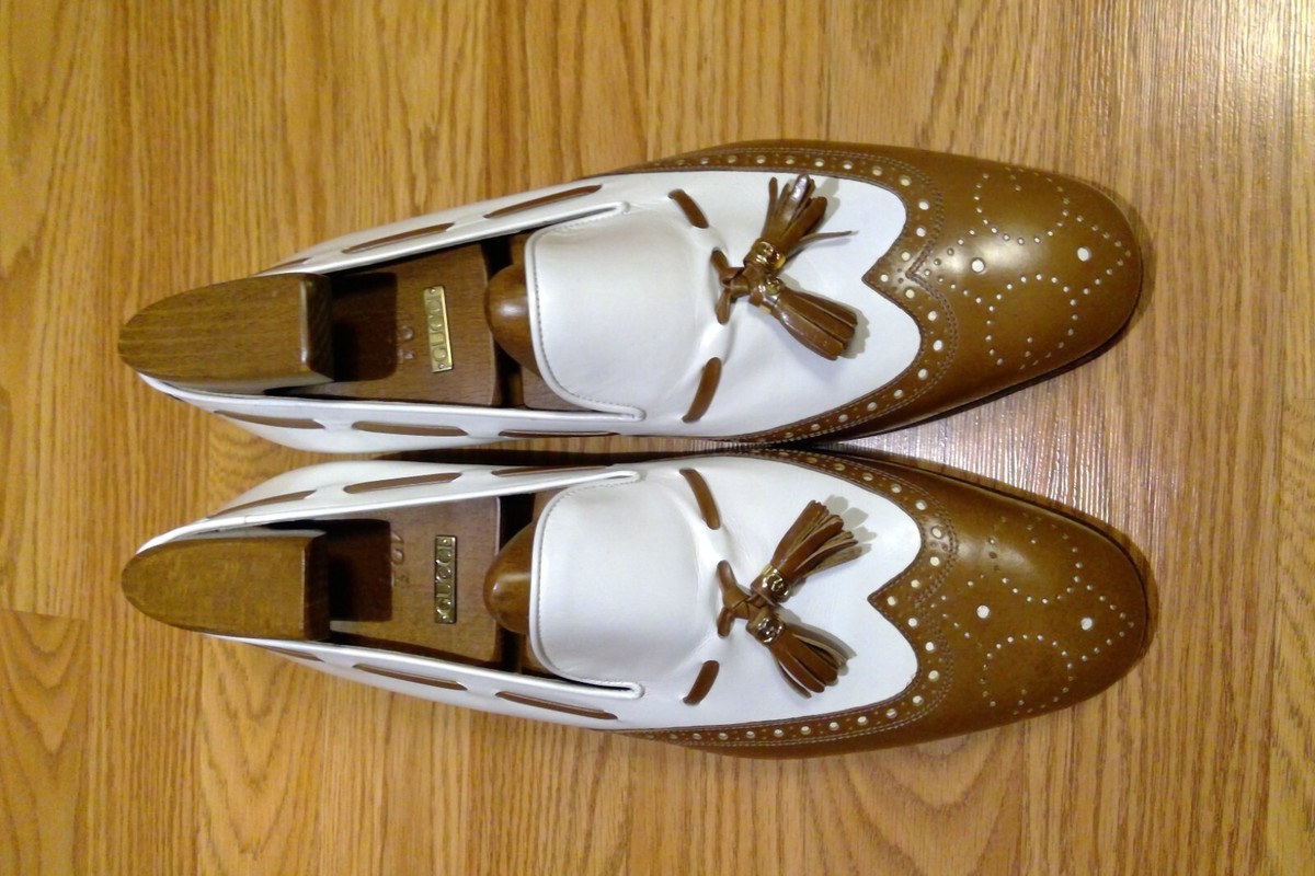 GUCCI VINTAGE SPECTATOR LONGWING TASSEL BROWN/WHITE MEN'S LOAFERS