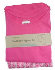 Primark Damen Schlafanzug Kurzarm-Pyjama-Set 100% Baumwolle PINK - M L XL
