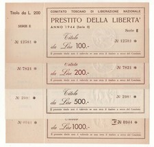LOTTO X4 100 200 500 1000 LIRE CON MATRICE PRESTITO LIBERTÀ COMITATO TOSCANO FDS