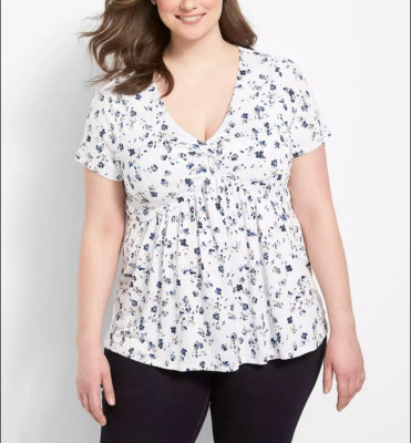 LANE BRYANT AMY FLORAL SWING SHORT SLEEVE V-NECK BABYDOLL TEE TOP PLUS Sz 22/24