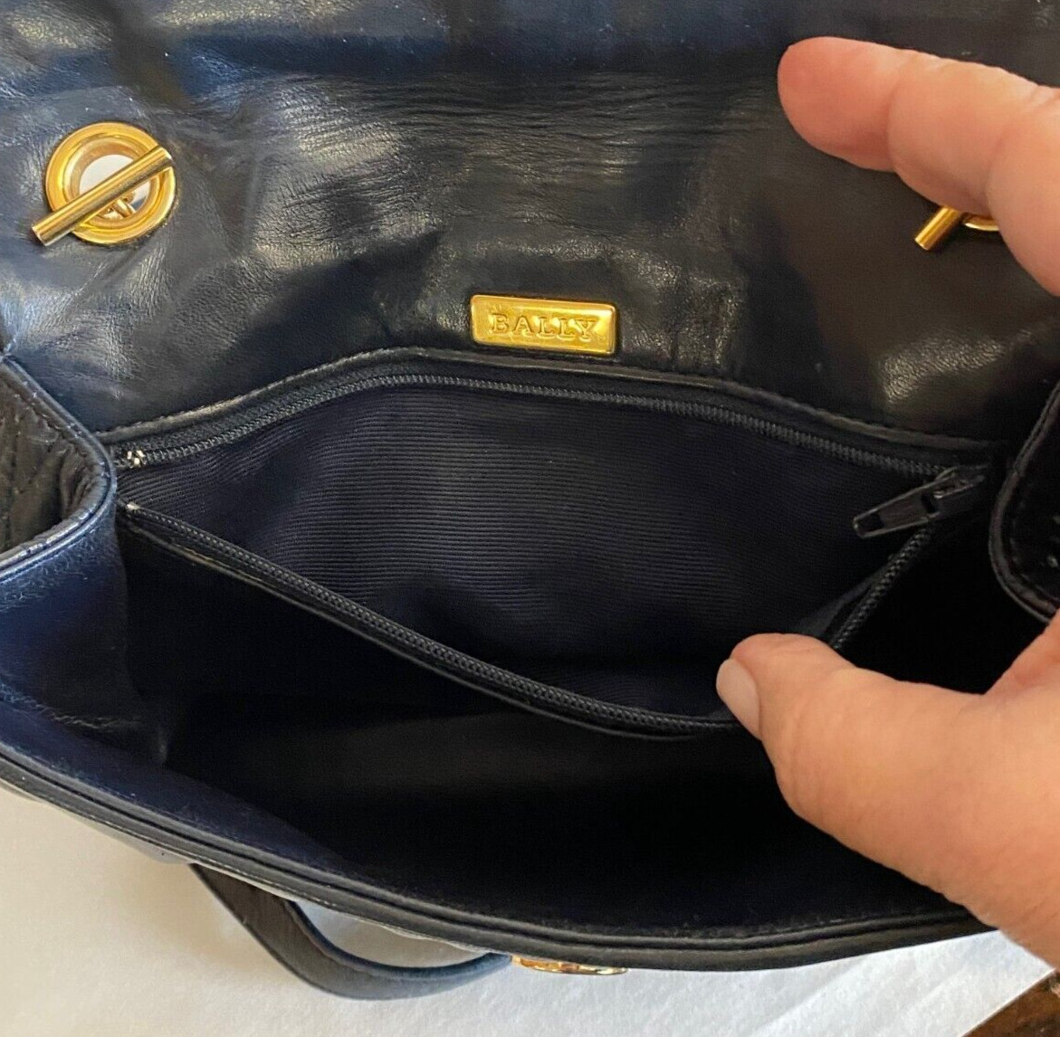 Vintage Bally Navy Quilted Leather Crossbody / Clutch… Gem