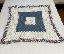 Handmade Crochet Afghan Blanket 42x44 Lap Throw Pink Blue White