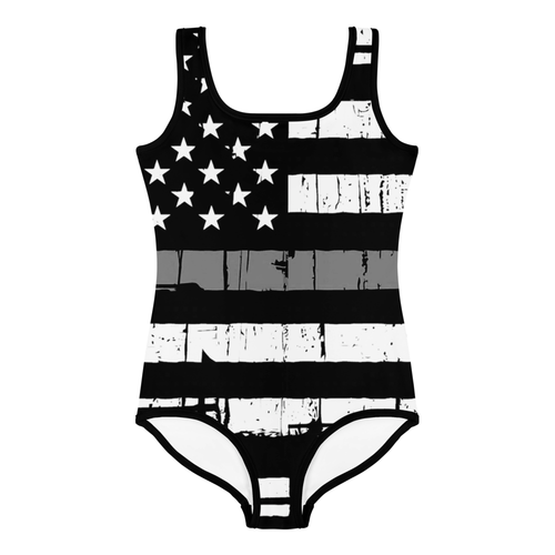 Kids Correctional Officer Swimsuit #1 - Baby Girl Teens Bathing Suit Silver Line - Picture 7 of 18